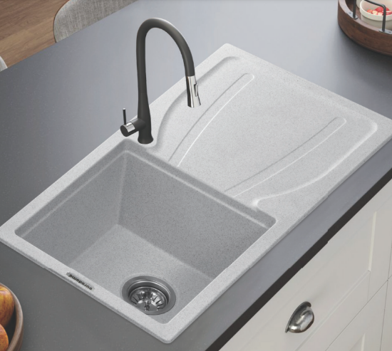 Picture of Franke EUROSTONE 611-86, Single Bowl With Drainboard, Titanium Silver Colour