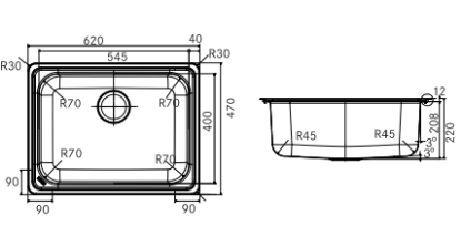 Picture of Franke RSX 610-63(0.8mm), Single Bowl, Stainless Steel, Satin