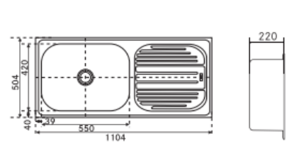 Picture of Franke 611 X Grand(0.8mm), Single Bowl with Drainer, Stainless Steel, Satin