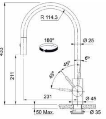 Picture of Franke Faucet/Tap EOS NEO PULL DOWN SPRAY HP SS, Stainless steel, Black Colour  