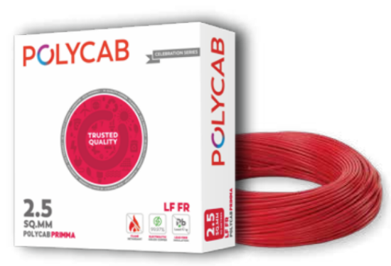 Picture of Polycab Primma LF FR, Flame Retardant Lead Free Wires, 0.75 sqmm, 90 M Box Packaging, Red Colour