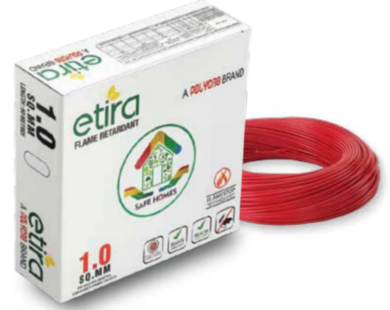 Picture of Polycab ETIRA FR, Flame Retardant Superior Quality Pocket Friendly Price, 1 sqmm, 90 M Box Packaging, Red Colour