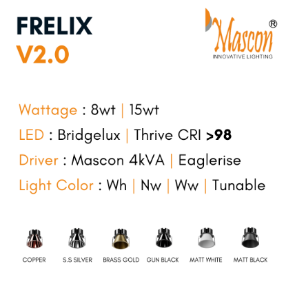 Picture of  Frelix V2 ML-C146A  Recessed COB Downlight System 2.4G CCT - 08W, White/Matt.Black Colour