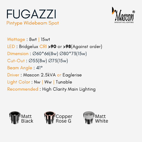 Picture of  Fugazzi M3-C2224 Recessed COB Downlight System 2.4G CCT - 15W, White / Matt Black Colour