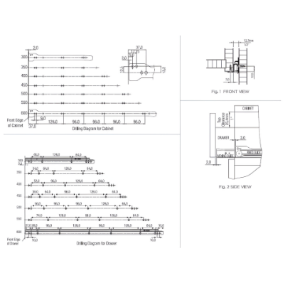 Picture of Ebco, BMDS30, Bottom Mounting Drawer Slides and Hinges, Ivory - 300mm