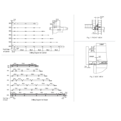 Picture of Ebco, BMDS35, Bottom Mounting Drawer Slides and Hinges, Ivory - 350mm