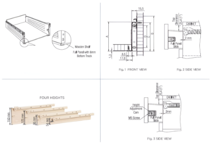 Picture of Ebco, FPDS54-35-6, Full Panel with 6mm Bottom Track (Ht.54mm), Drawer Slides and Hinges, Ivory - 350mm