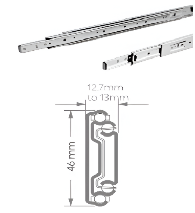 Picture of Ebco, STDS-35-35, Sleek Telescopic Drawer Slides -35, Primary Series, Drawer Slides and Hinges, Zinc Plated White/Zinc Plated Black - 350mm