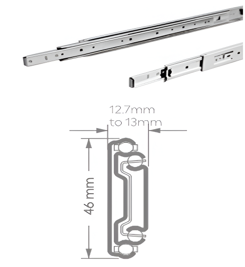 Picture of Ebco, STDS25-I-35, Sleek Telescopic Drawer Slides (I) -35, Primary Series, Drawer Slides and Hinges, Zinc Plated White/Zinc Plated Black - 250mm