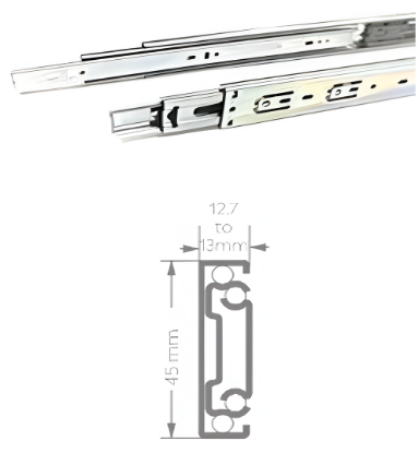 Picture of Ebco, STDS35-I-35-PO, Sleek Telescopic Drawer Slides (I)-35, Soft Close Series, Drawer Slides and Hinges, Zinc Plated White - 350mm