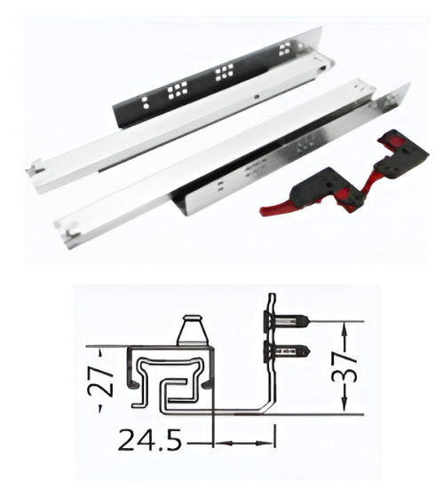 Picture of Ebco, CDSS230-PO, Concealed Drawer Slides -  Slim 2-Push Open (with  Facia Bracket), Concealed Drawer Slide, Drawer Slides and Hinges, Zinc Plated White- 300mm