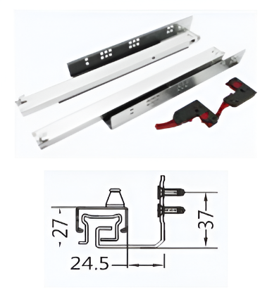 Picture of Ebco, CDSS250-PO, Concealed Drawer Slides -  Slim 2-Push Open (with  Facia Bracket), Concealed Drawer Slide, Drawer Slides and Hinges, Zinc Plated White- 500mm