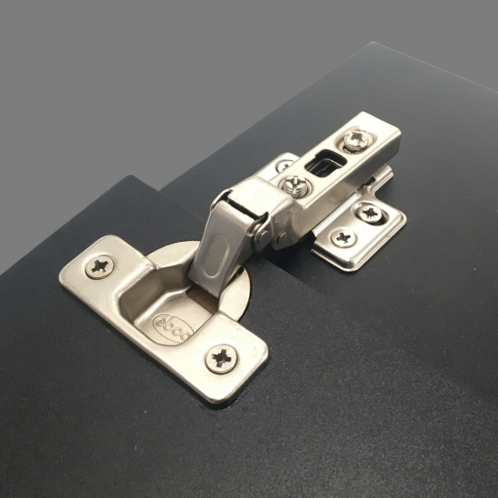 Picture of Ebco,  HC1-I-M1,  Click on Hinge (I) - 4 hole mounting plate (Overlay, Halfoverlay & Inset),  Click on Hinge (I), Nickel Plated- 35mm